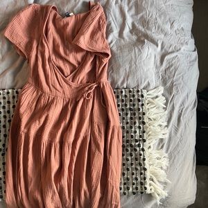Dust pink midi wrap dress